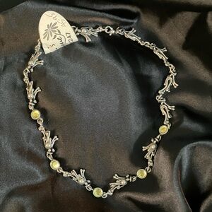 Designer Pewter Green Glass Artsy Whimsy Necklace